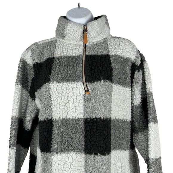 Pink Lily M Buffalo Check Print Sherpa Pullover Quarter Zip Sweater Long Sleeve - Picture 3 of 7